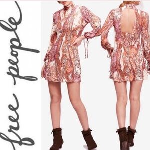 Free People button up turtle neck  open back floral dress